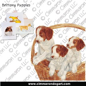 britt025n - Brittany Puppies In A Basket Note Cards