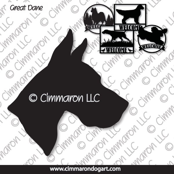 grdane008s - Great Dane Head Silhouette House and Welcome Signs