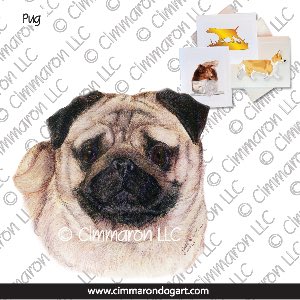 pug012n - Pug Drawing Note Cards