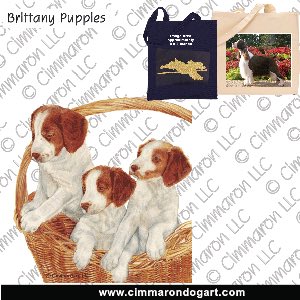 britt025tote - Brittany Puppies In A Basket Tote Bag
